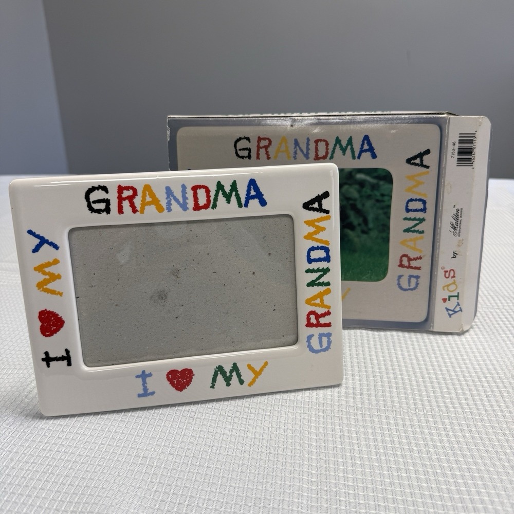 Vintage I Love My Grandma Colorful Ceramic Picture Frame Holds 4x6 Photo